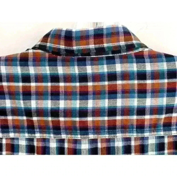 Salt Valley Men's Size LRG Plaid Button Up Shirt Navy Brown Pockets Thin Cotton - Picture 10 of 13